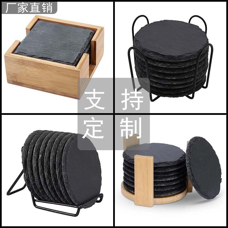 Natural Slate Coasters Bar Whiskey Heat Insulation Black Stone Coaster Slate Coaster Set Tea Coaster Wholesale