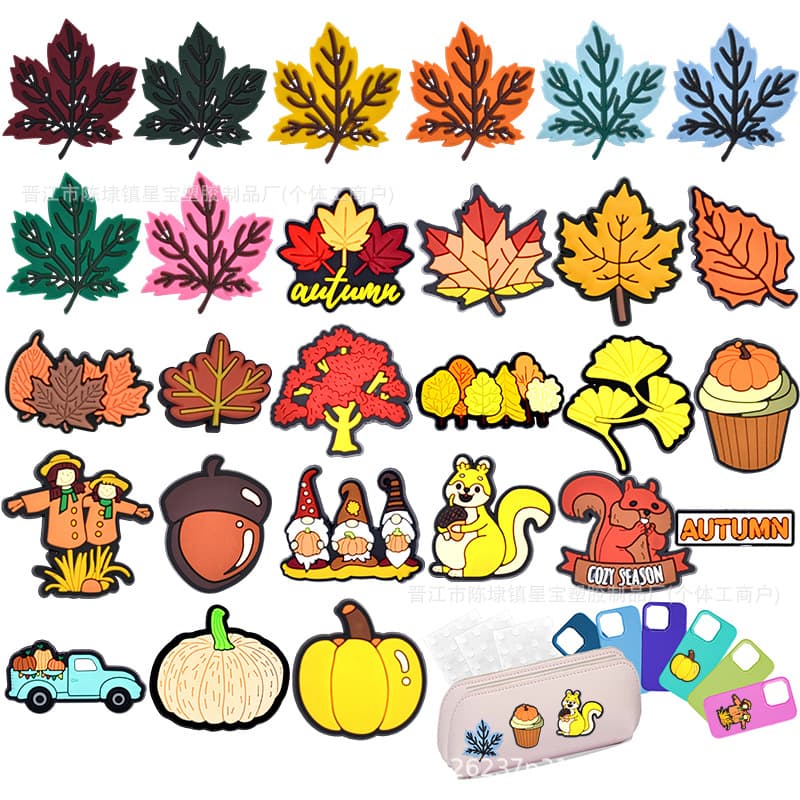 Thanksgiving Phone Case Decoration Stickers, PVC Pencil Case, DIY Phone Case Accessories, Cartoon Leaf Shape
