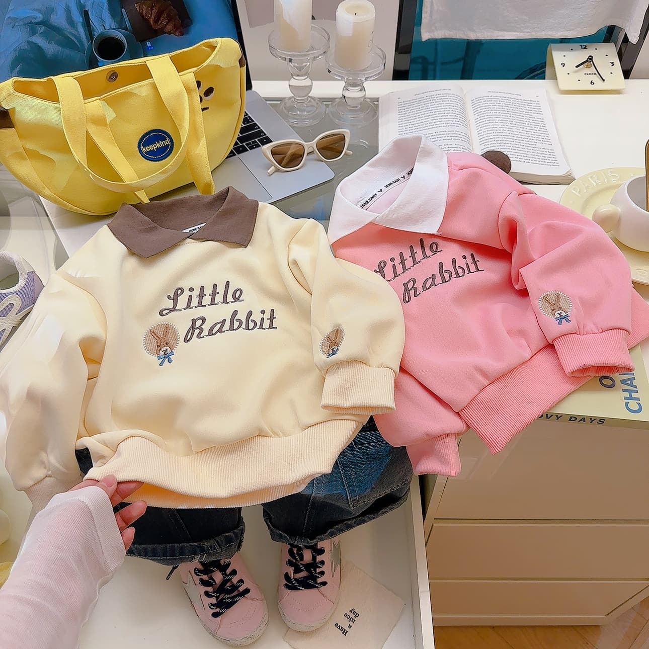 Korean-style Children's Embroidered Sweatshirt 2025 Spring New Girls Loose Polo Top Embroidered Fashion Long-sleeve T-shirt