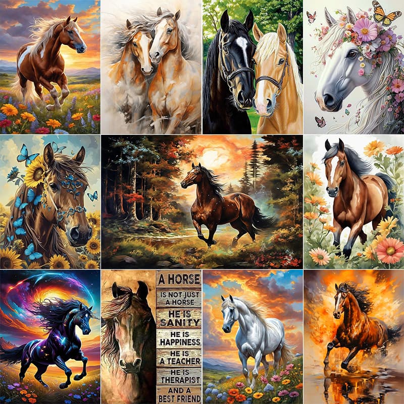 5D diamond painting horse theme full diamond decorative painting living room bedroom DIY handmade diamond painting cross-border wholesale