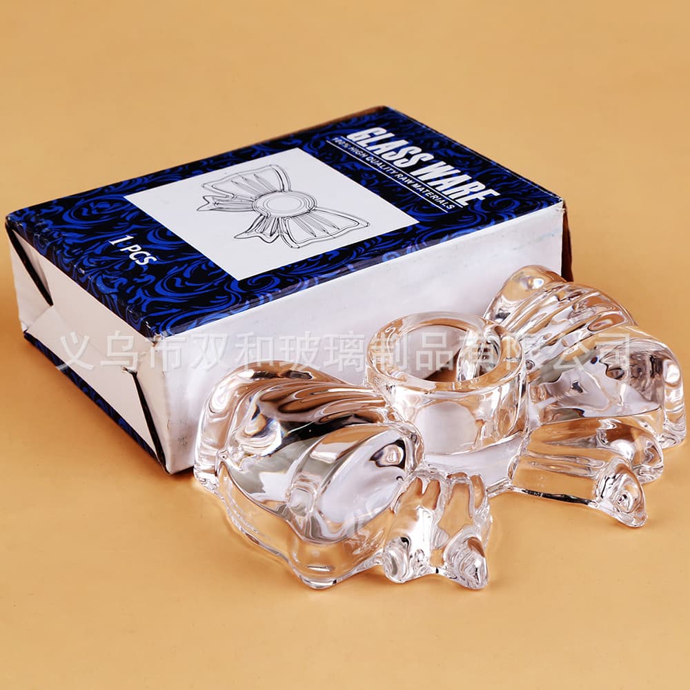 High Transparency Simple Bow Candle Holder Glass Candle Cup Creative Girl Small Candle Holder Pillar Candle Holder