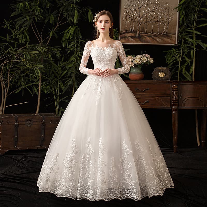 Factory Wholesale Main Wedding Dress 2026 New Long Sleeve French Simple Floor-Length Bride Going-Away Light Wedding Dress Forest Style