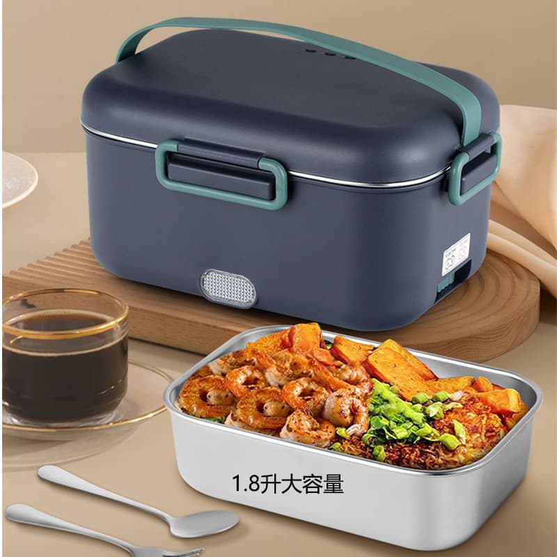 Waterless electric lunch box for home and car use, 1.8L large capacity, self-heating, constant temperature stainless steel.