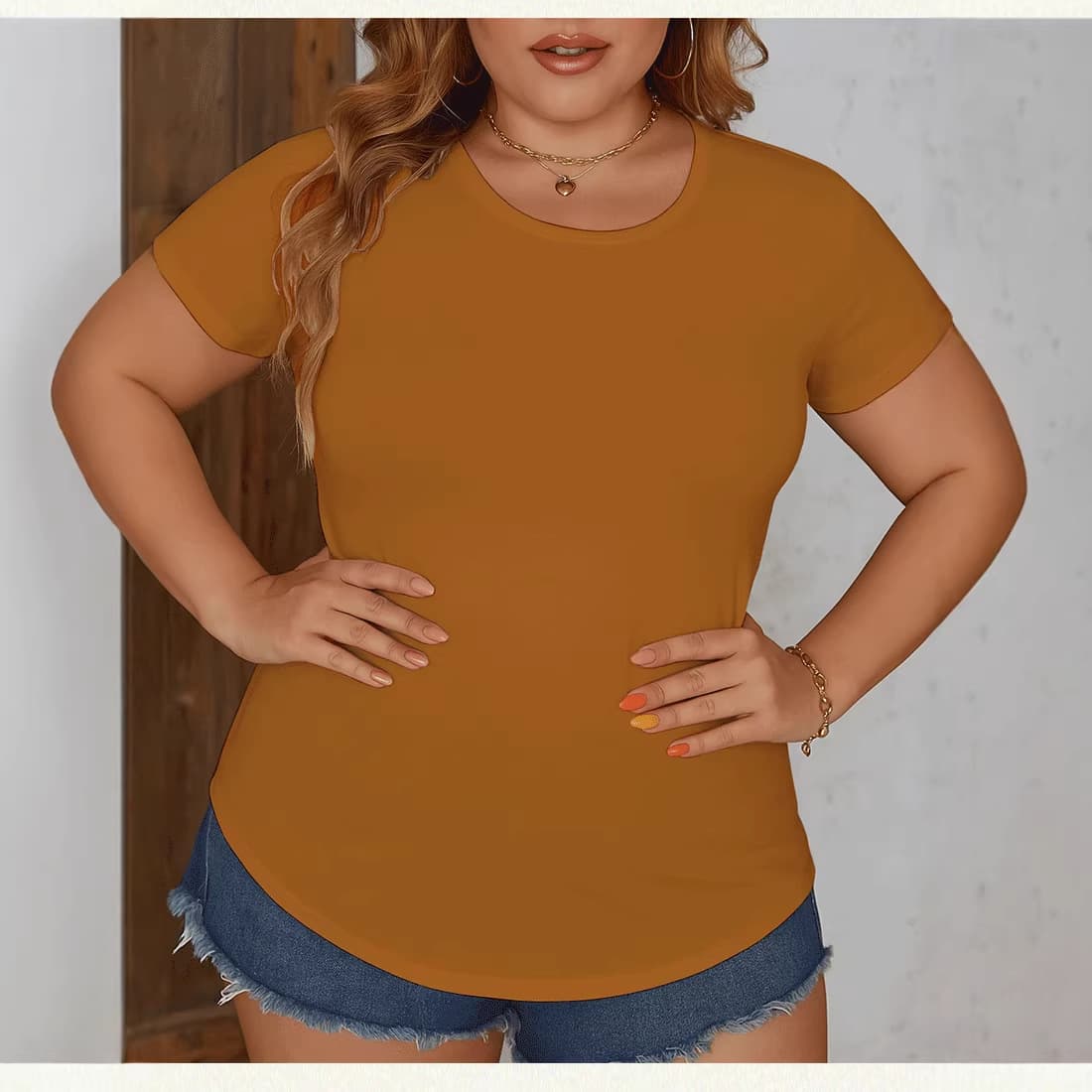 Cross-Border Plus Size Amazon Bestseller Short-Sleeve Round Neck T-Shirt, European and American Solid Color Women's Top, Oversized Loose Fit for Plus Size Women