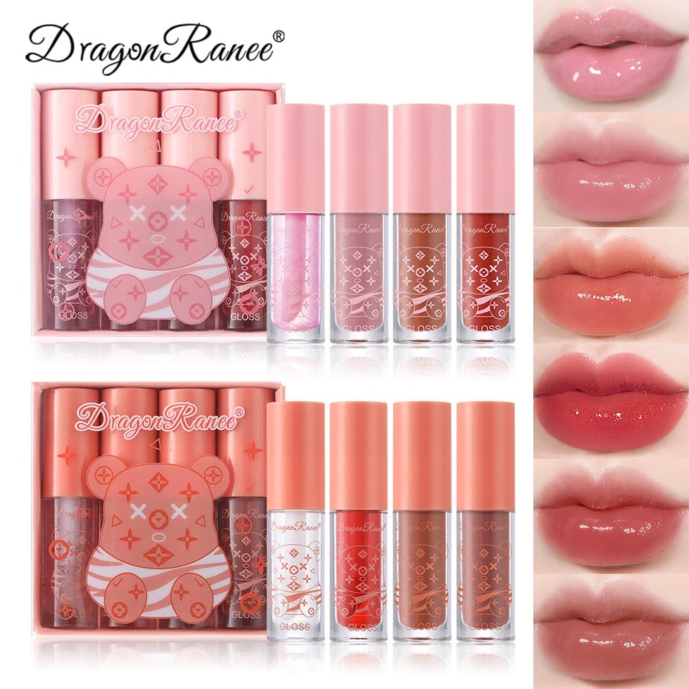 DragonRanee cross-border water-gloss lip glaze 4-pack set with pearlescent fine glitter moisturizing mirror lip gloss jelly