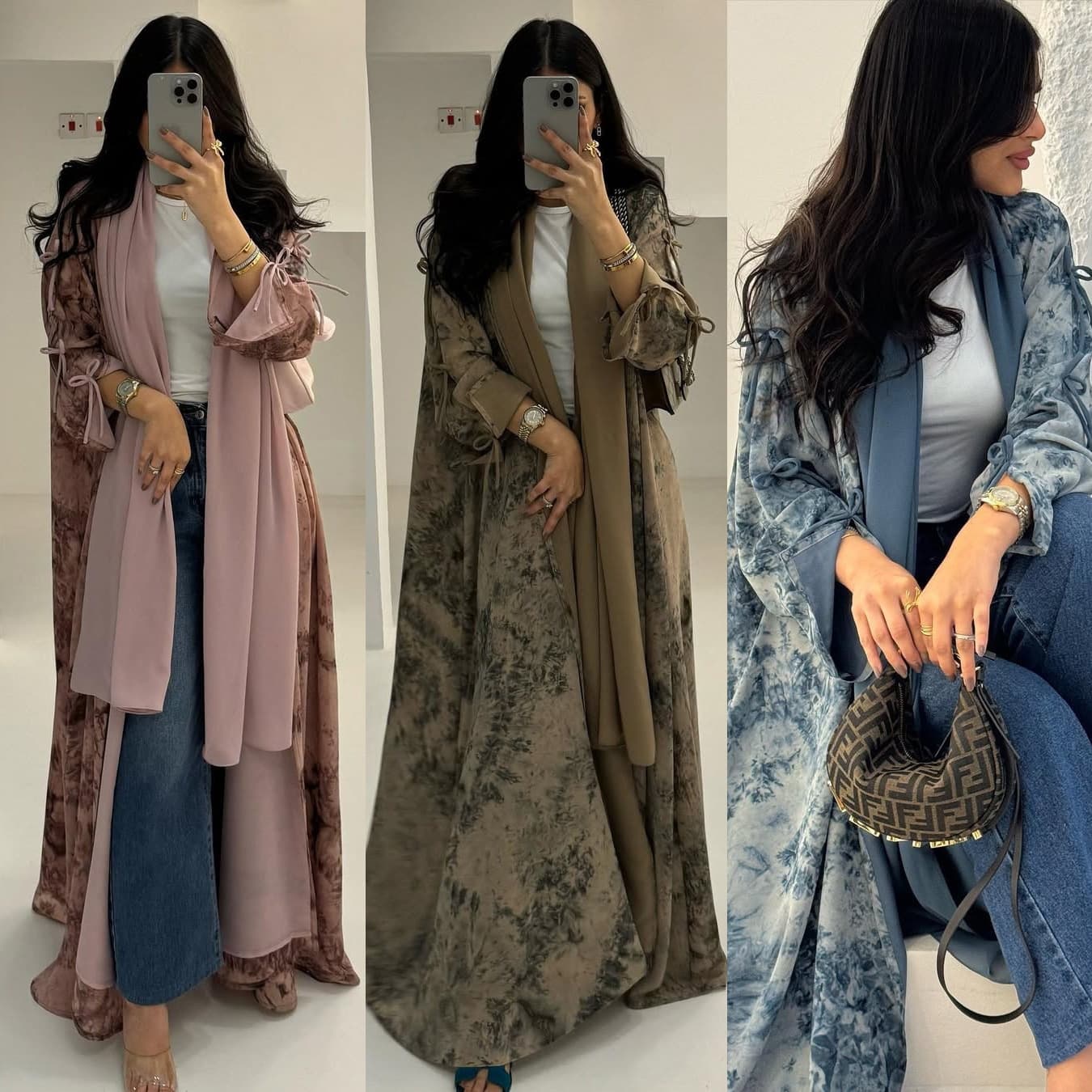 MQ181 2026 Summer Modest Fashion Women's Chiffon Print Two-Piece Set with Headscarf, Casual Summer Jacket