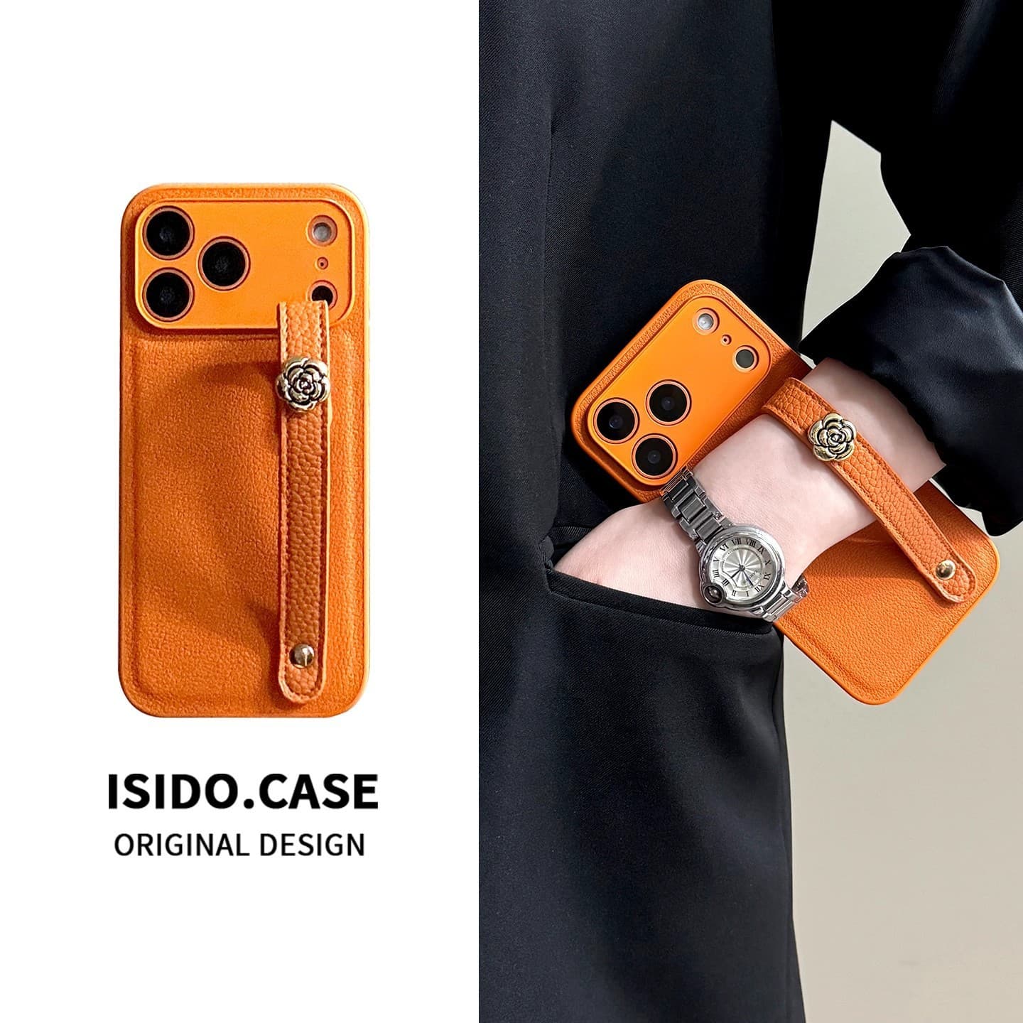Orange Camellia Wrist Strap Compatible with Apple iPhone Case New 17 Pro Max Premium 16 Minimalist Design