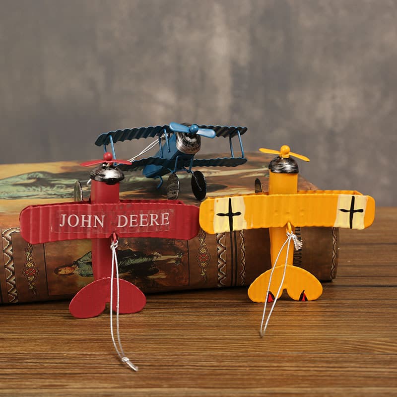 American-style Iron Airplane Model Creative Home Decor Vintage Distressed Mini Airplane Prop Ornament