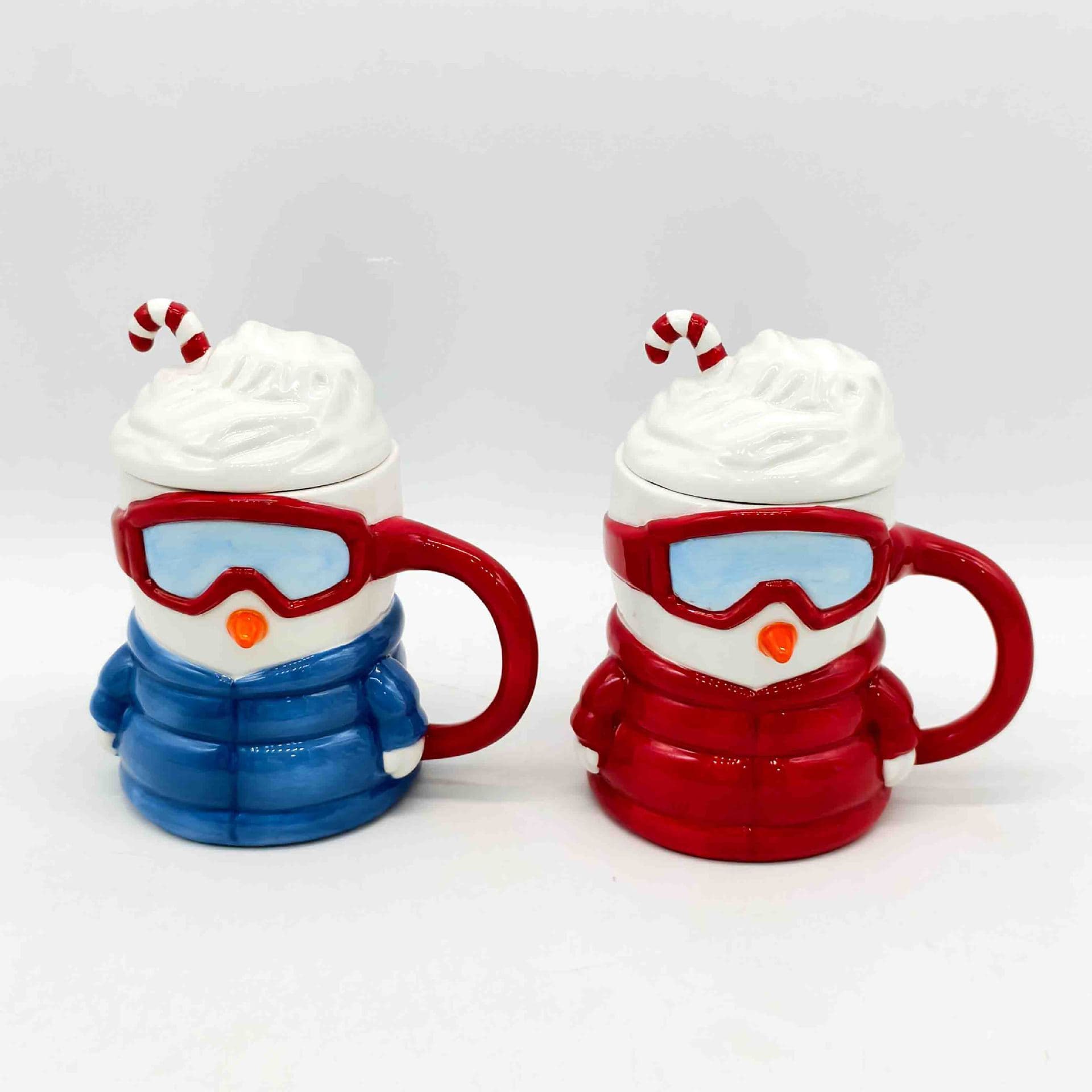 Creative Snow Mountain Christmas Ceramic Teapot, Cable Car Hand-Painted Skiing Figures Mug, Three-Compartment Butter Dish