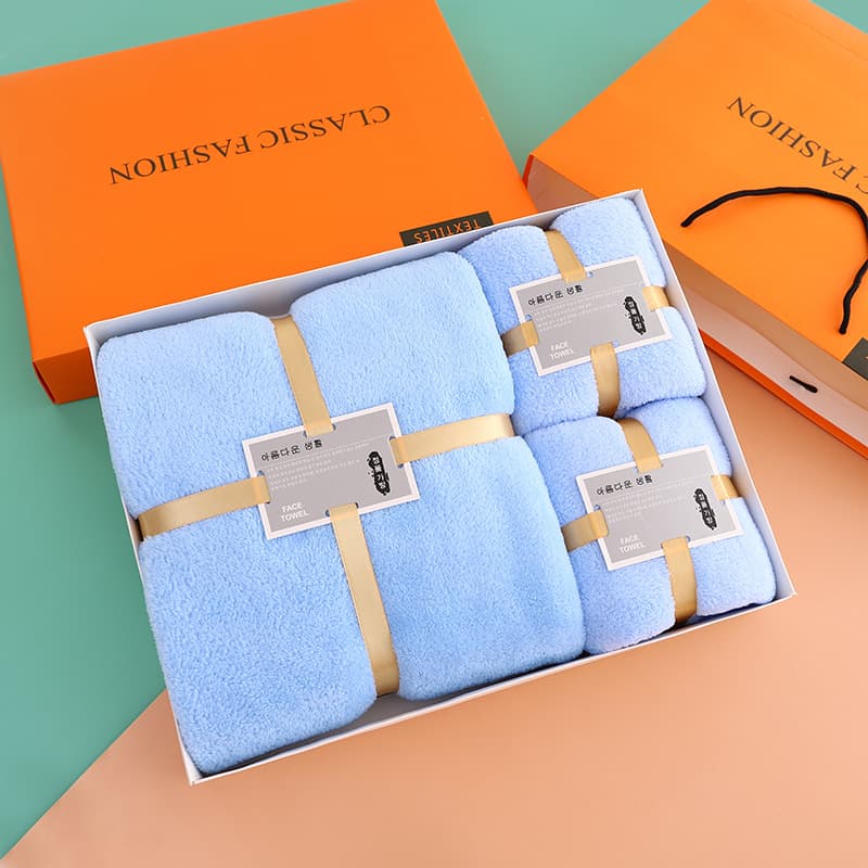 Coral Fleece Towel and Bath Towel Three-Piece Set Gift Box, Business Corporate Return Gifts, Event Souvenirs with Logo