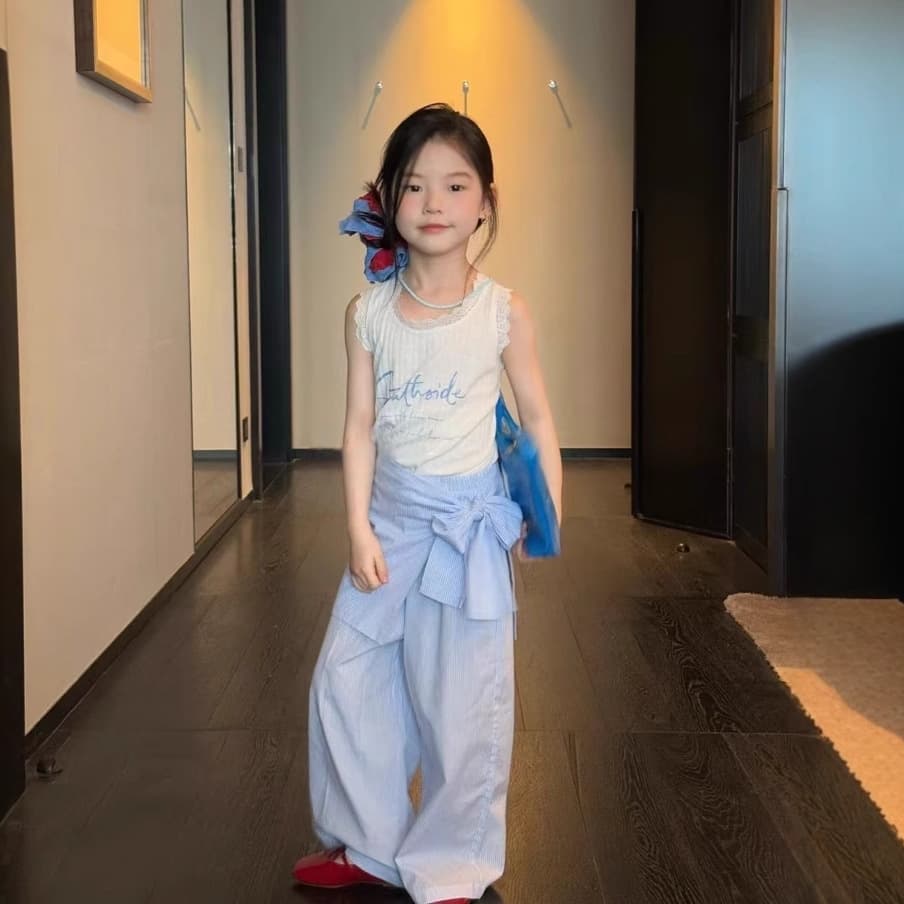 Children's Summer 2025 New Style Girls Lace Trim Vest Top Kids Undershirt Fashion