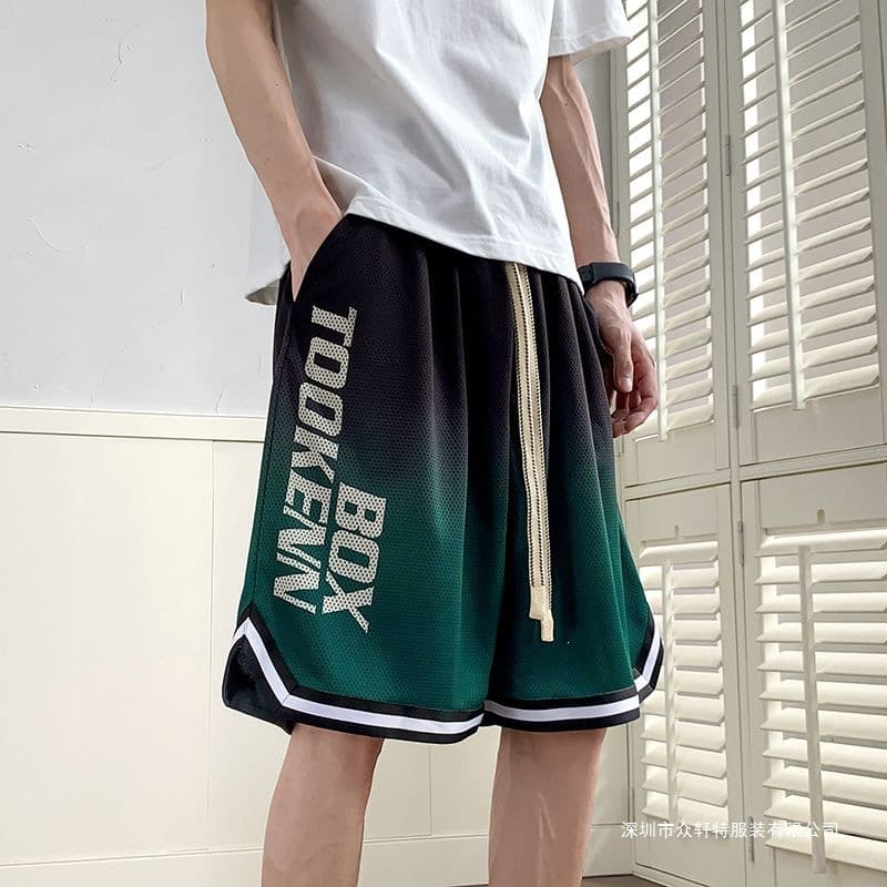 Gradient Color Sports Shorts for Boys, Plus Size, Loose Fit, Five-Point Shorts for Teenagers, Basketball Casual Shorts