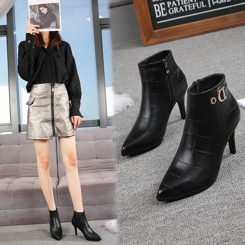 New Autumn Stiletto Heel Boots Women's All-match Boots Martins Boots Women's Professional 2024 Pointed Small Heel Mid Heel High Heels