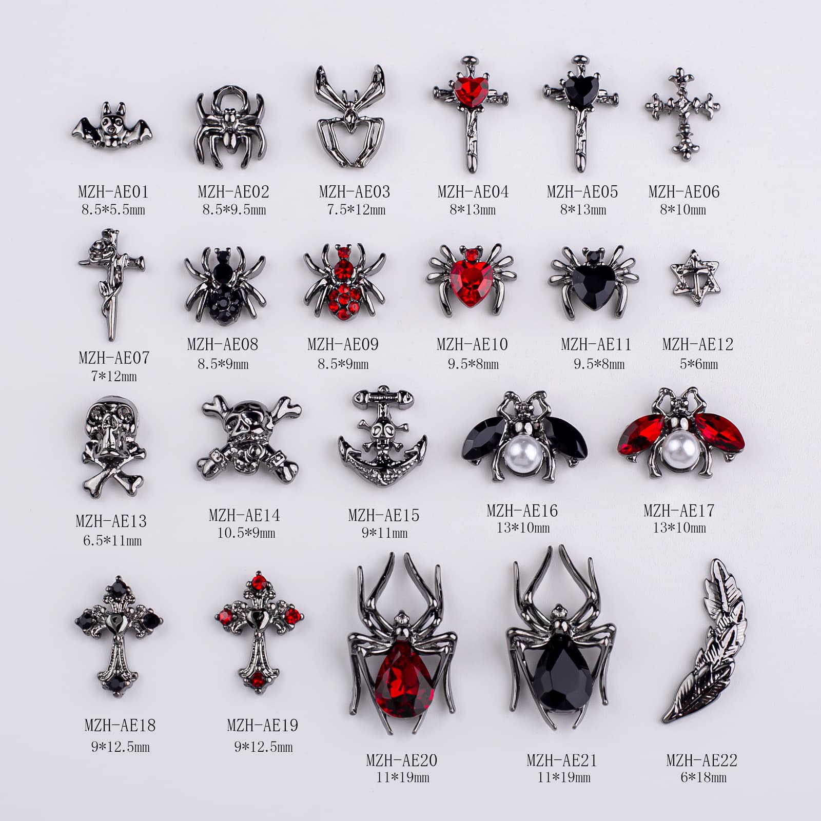 Trendy Nail Art Accessories Dark Style Metal Skull Cross Spider Gun Black Halloween Nail Ornaments Nail Art Decorations