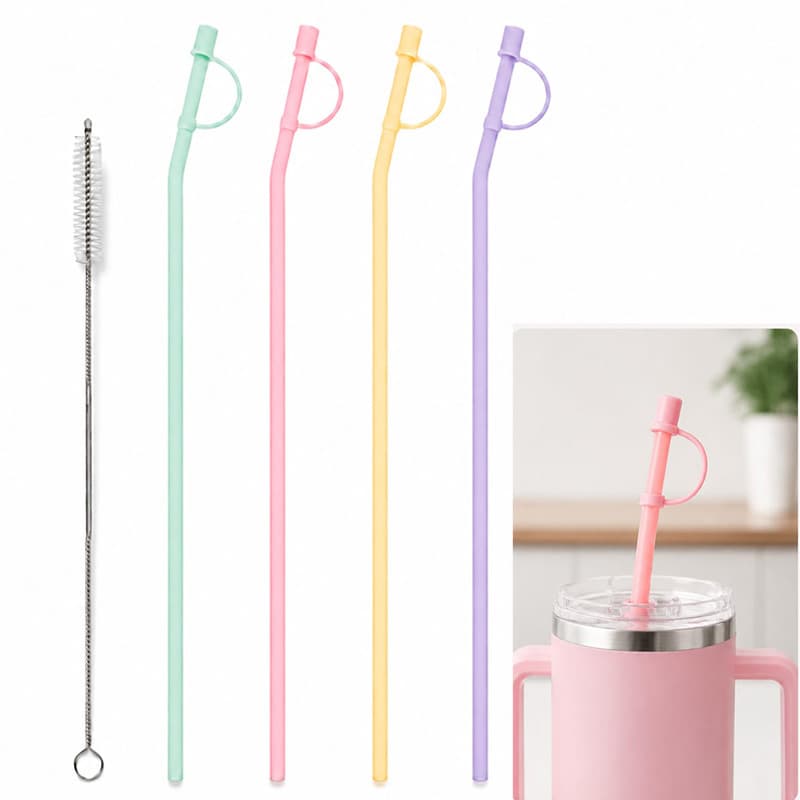 Reusable Silicone Straw Set with Dust Cover, Suitable for Mugs, Hot and Cold Drinks