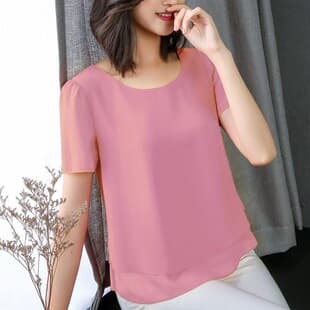 Chiffon Short Sleeve Blouse for Women, Tummy Cover Top, Plus Size Summer Short Style 2026 Loose Fitting Versatile Top