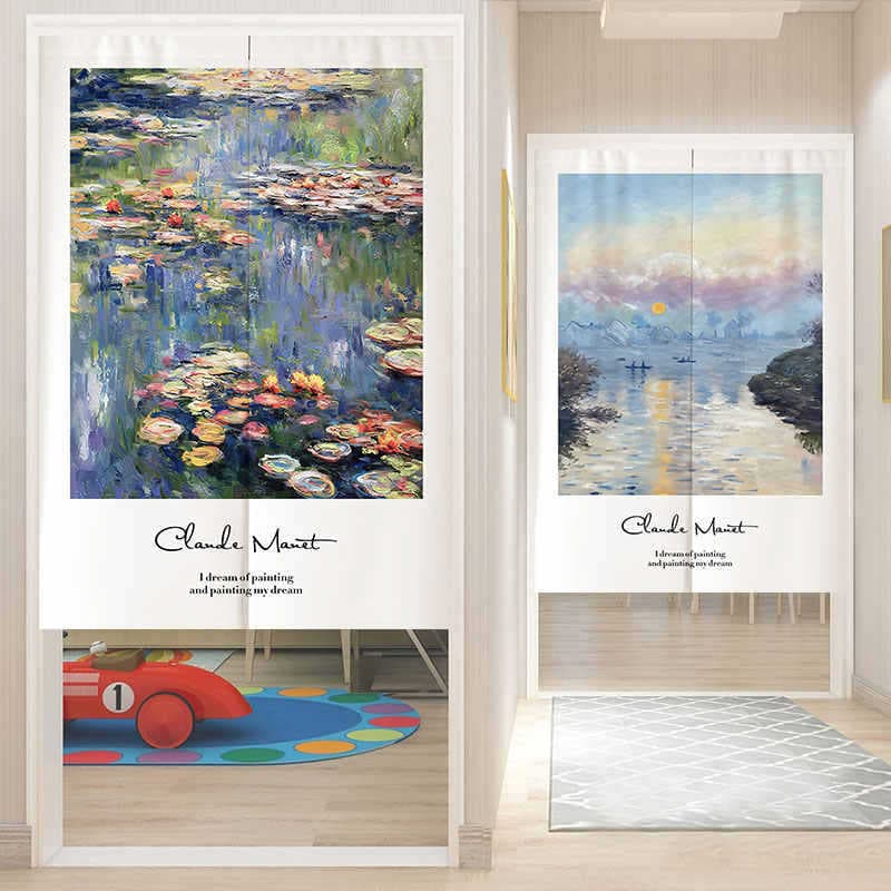 Monet Nordic Oil Painting Door Curtain Bedroom Partition Curtain Home Room Hanging Curtain Free Punch Blocking Curtain Bathroom Curtain
