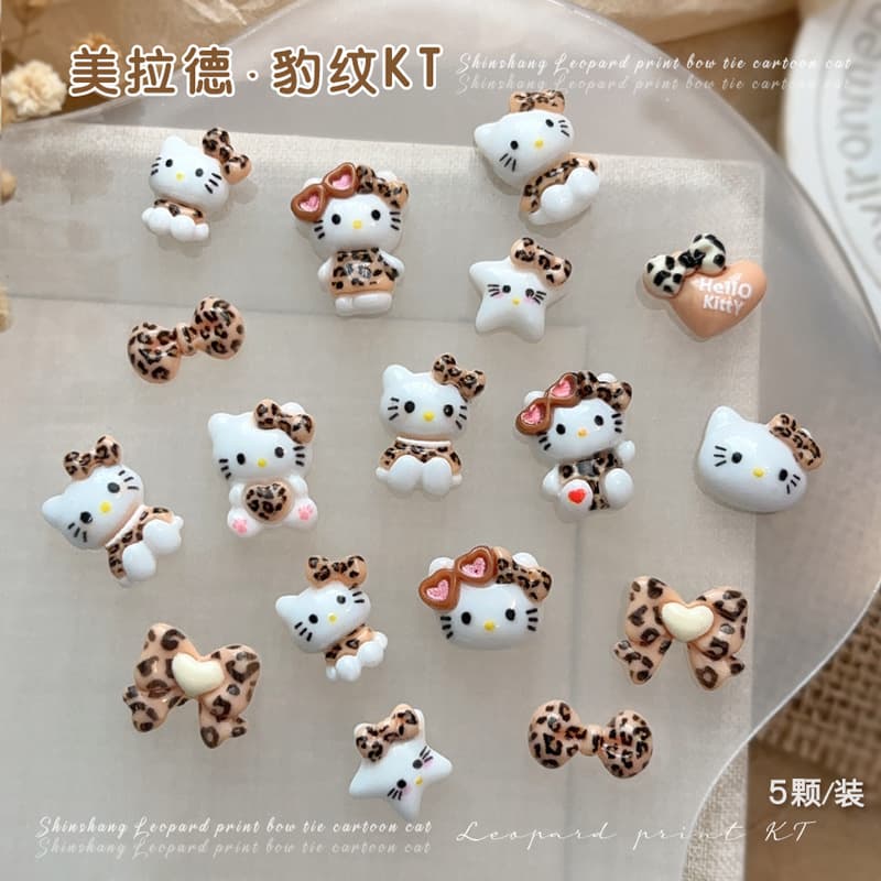 Leopard kt cat nail art accessories new cute cartoon cat bow love wear nail diamond internet celebrity hot style