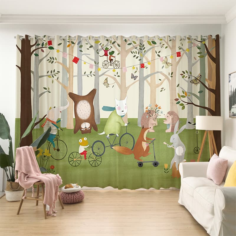 Children's Room Curtains Cute Cartoon Forest Little Zoo Boys Girls Bedroom Kindergarten Window Sheer