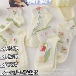 Short Socks for Women Ins Trend Cotton Socks Cute Embroidered Flower Mid-Calf Socks Student Versatile Spring Summer Thin Lace Socks