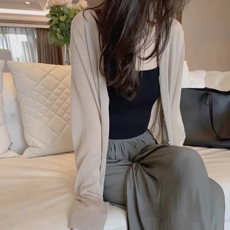 New Summer Women's Thin Sun Protection Cardigan, Ice Linen Sparkle Open Front, Casual Versatile Long Sleeve, Skin-Friendly Breathable Knitwear