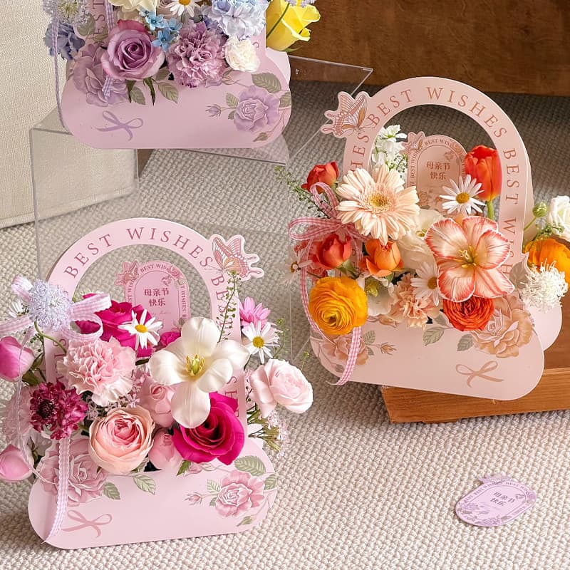 Teacher's Day Flower Box Butterfly Encounter Among Flowers Handheld Box Carnation Bouquet Flower Arrangement Box DIY Teacher's Day Gift Packaging Box
