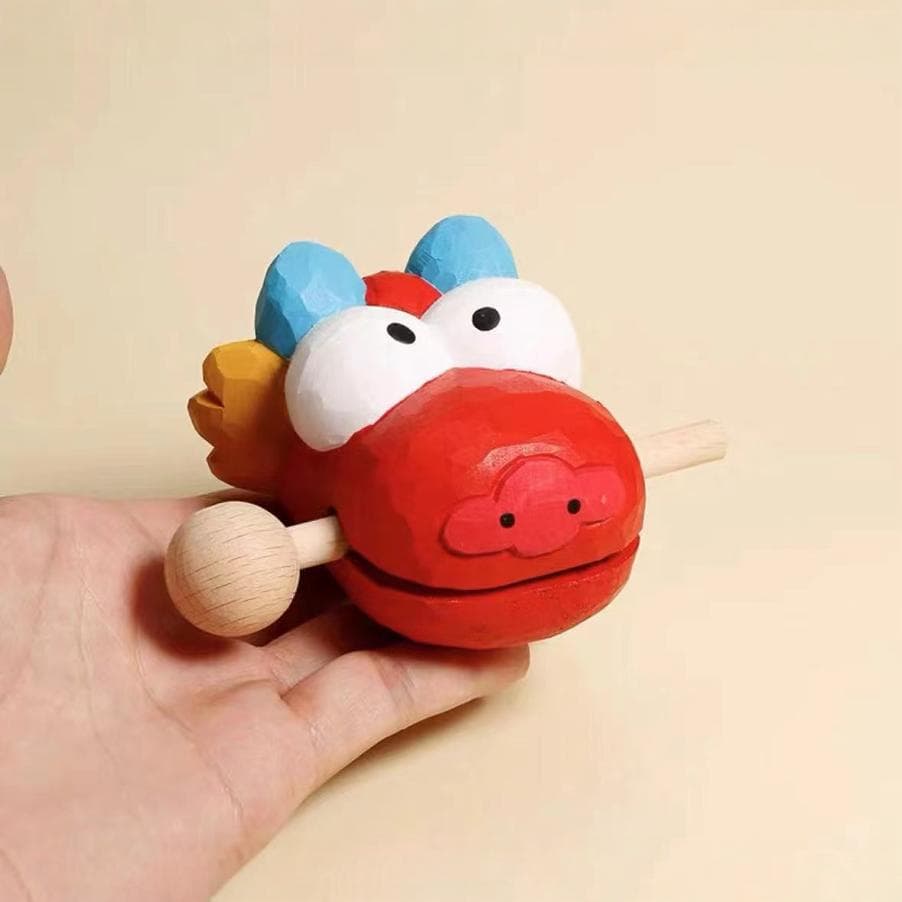 Work Rage Ornament Wooden Fish Wood Carving Dragon Head Workstation Mood Computer Desktop Decoration Stress Relief Ins Style