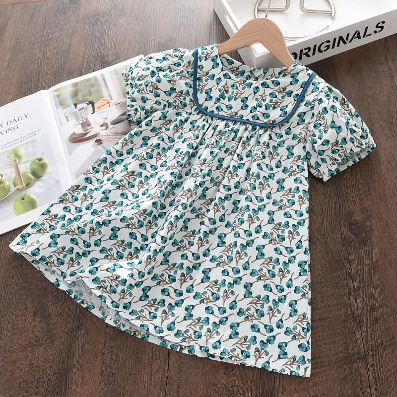Floral Cotton Dress Summer Short Sleeve Baby Stylish Princess Dress New Bubble Sleeve Fresh Doll Dress