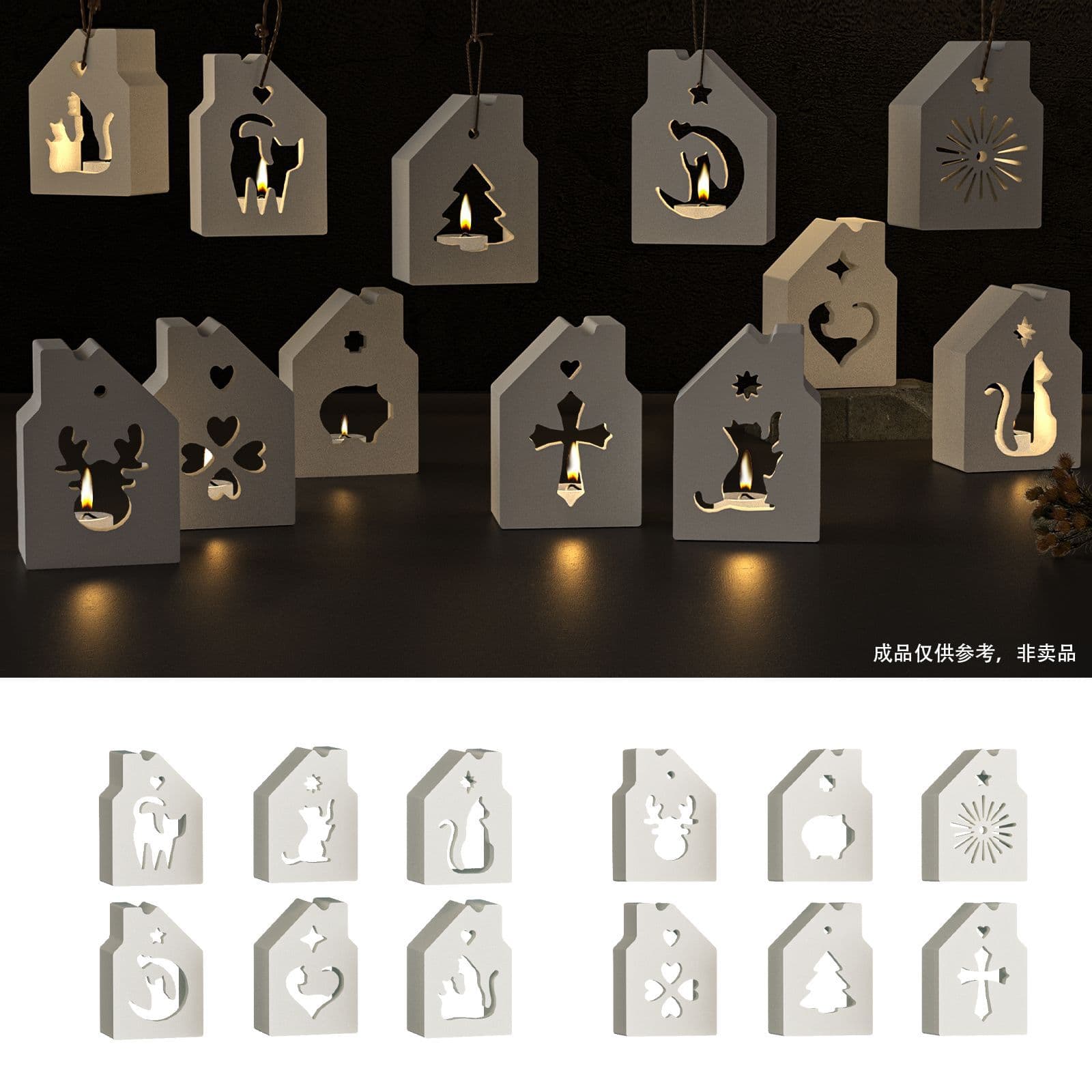 Yumeiren Easter Silicone Mold DIY Six-Grid Hollow Christmas House Candle Holder Decoration Hanging Plaster Mold