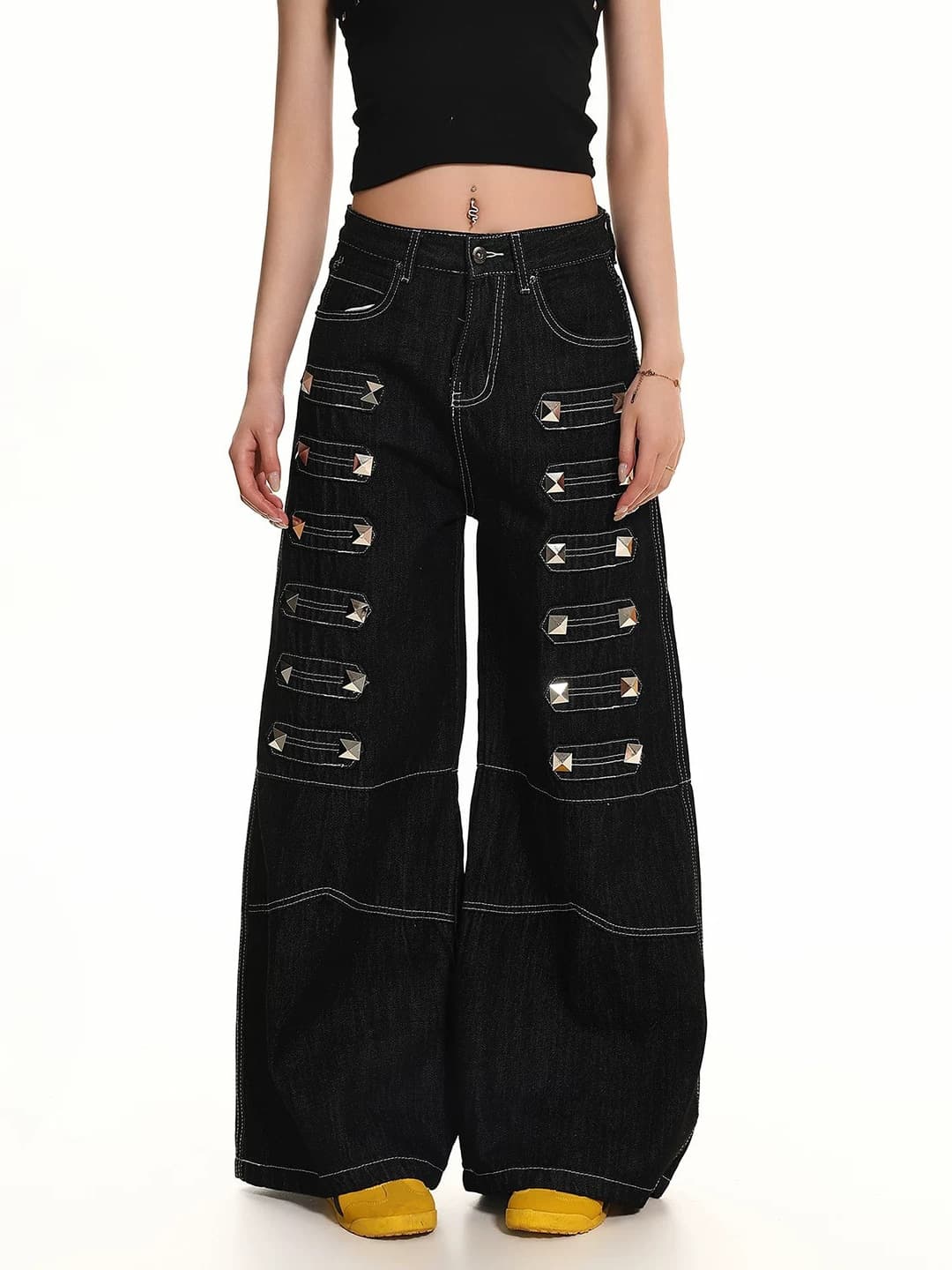 American Vintage Raw Denim Rivet Topstitch Design High-Waist Slimming Loose Wide-Leg Jeans for Men and Women Spring/Summer New Arrival