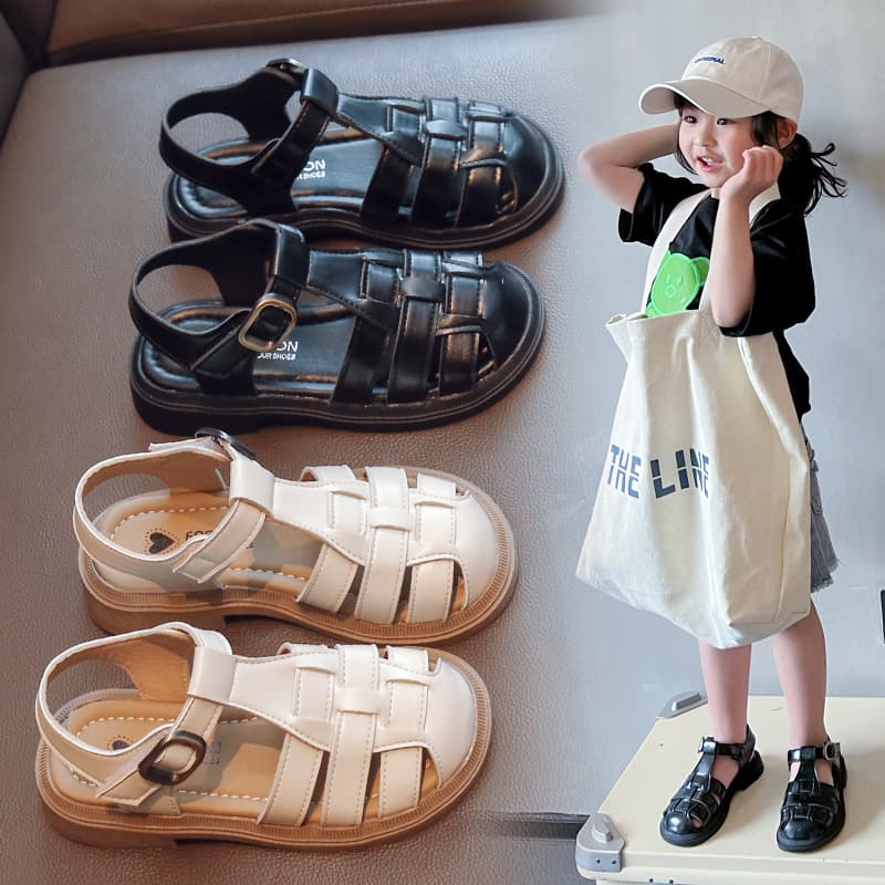 Children's Sandals Girls 2026 Summer New Style Student Shoes Soft Sole Non-Slip Toe Cover Middle and Big Child Boys Beach Shoes
