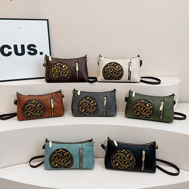 Vintage Ethnic Style Crossbody Bag for Women, Middle-aged and Elderly Mom Shoulder Bag, Square Women's Handbag