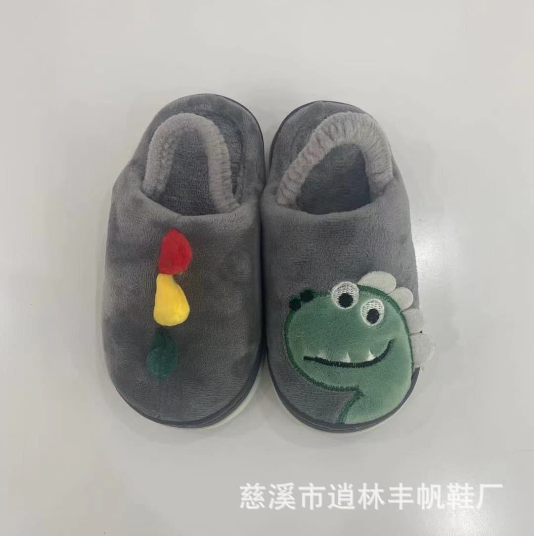 Cute Little Dinosaur Slippers 2021 In-Stock Cixi Winter Warm Home Indoor Children's Shoes with Back Strap Cotton Slippers
