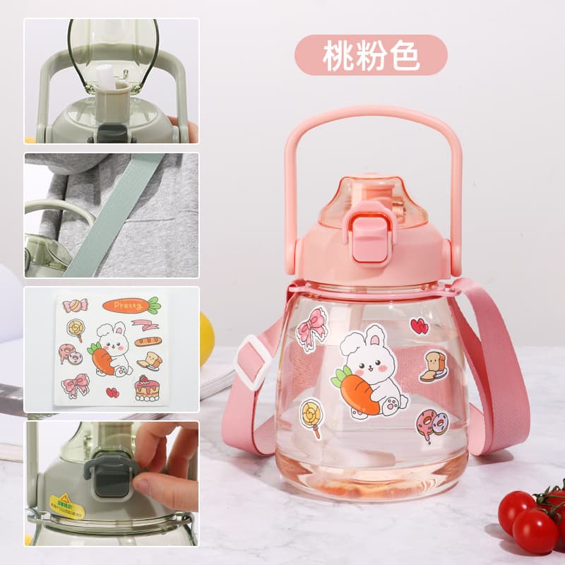Wholesale Big Belly Cup Cute Cartoon Character Water Bottle for Kids Students Outdoor Portable Crossbody Plastic Cup Custom