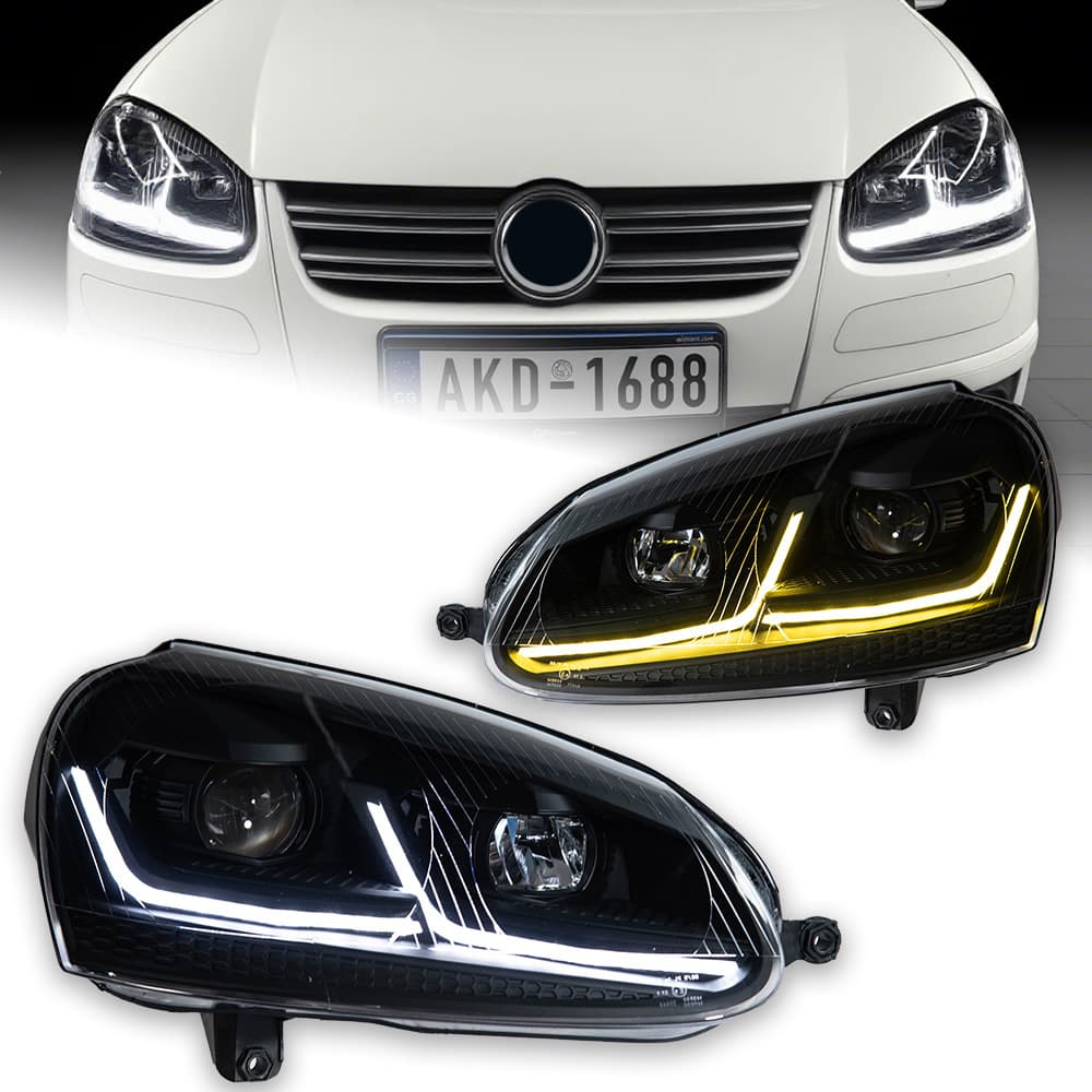 For 03-11 VW Golf 5 MK5 Upgrade to Golf 7.5 Headlight Assembly Dual-Color Flowing