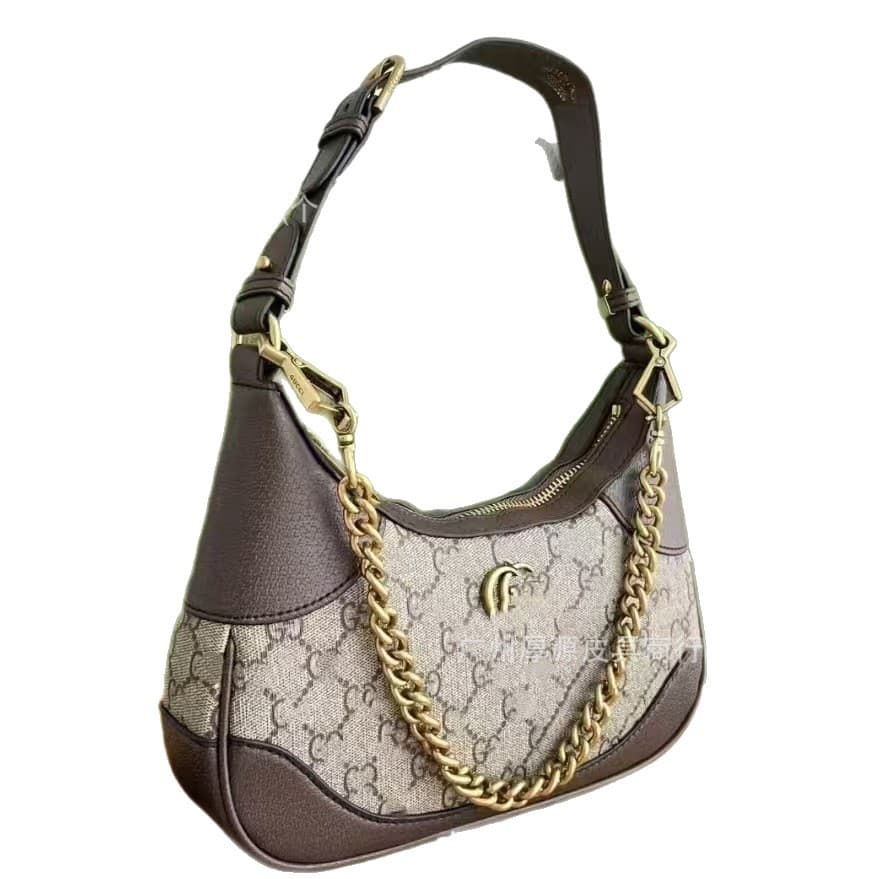 G-brand genuine leather hobo chain underarm bag, stylish and versatile horn bag, crescent shoulder bag, crossbody bag