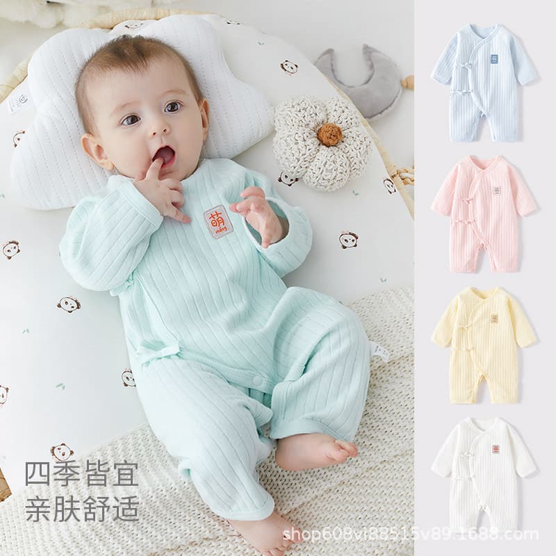 Newborn Baby Long Sleeve Bodysuit, Seamless Cotton Kimono Style, Unisex Infant Butterfly Romper for Spring and Autumn