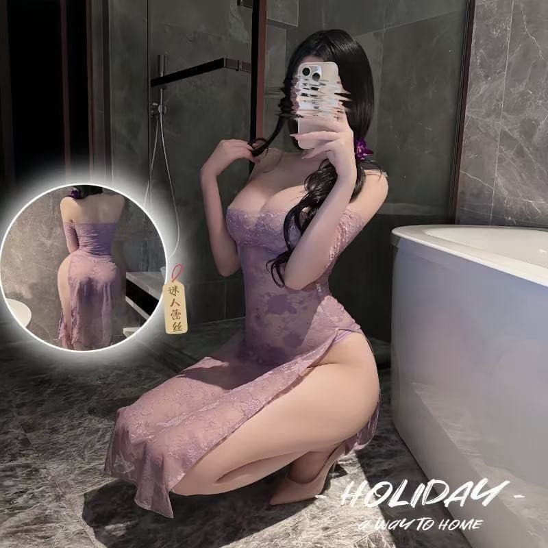 Su's new sexy lingerie, new sexy lace dress uniform, purple dress, pure desire pajamas set