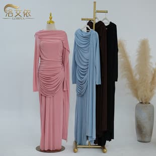 2026 Loriya Long-Sleeve Solid Color Fashion Dress with Shawl LR1236