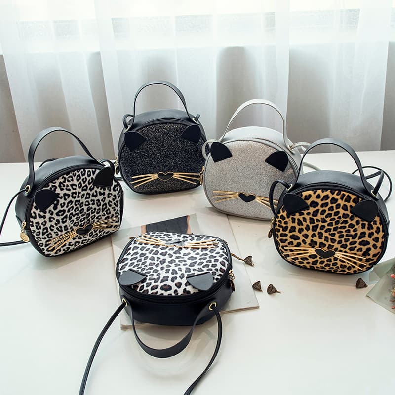 Leopard Print Women's Bag 2019 New Cat Face Glitter Material Crossbody Bag Trendy Sexy Phone Bag Gift Small Bag Export