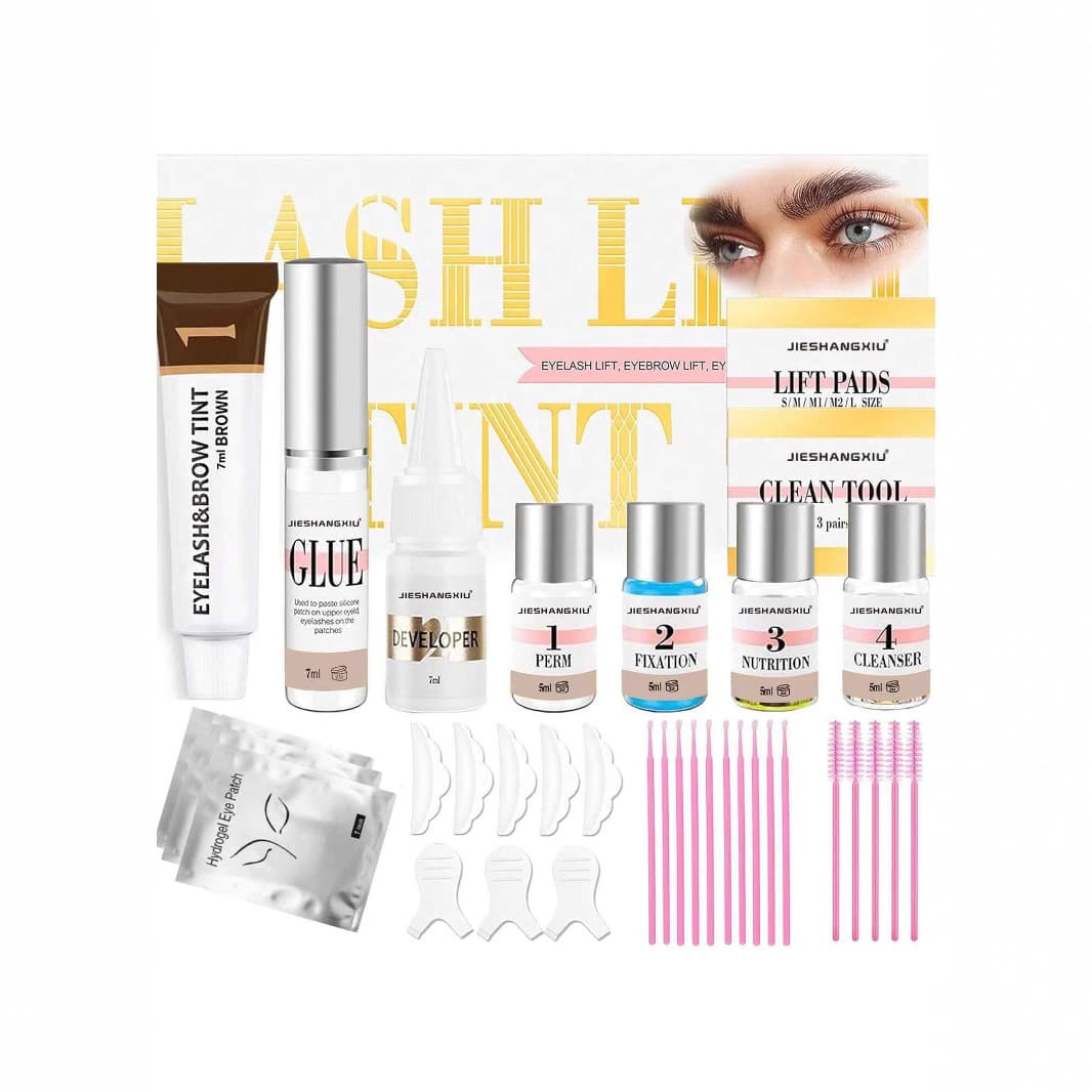 Eyebrow Dye and Eyelash Perm Kit Keratin Eyelash Curl Eyebrow Dye Cream Anti-Smudge Long-Lasting Styling 2-in-1 Eyelash Perm and Eyebrow Dye Cream