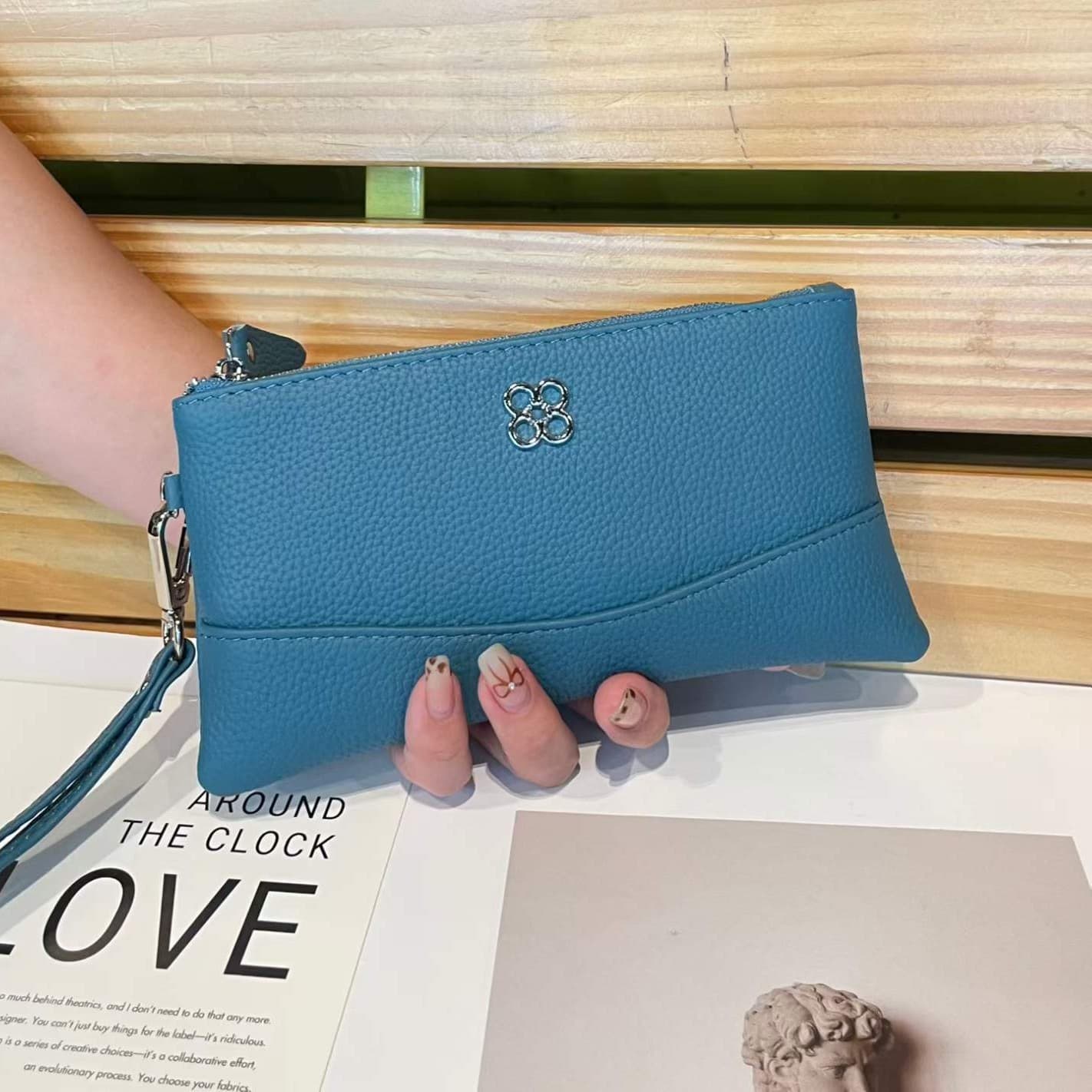 New Women's Bag, Multifunctional Coin Purse, Genuine Leather Fashionable Mobile Phone Bag, Women's First-Layer Cowhide Clutch Bag, Versatile Square Bag