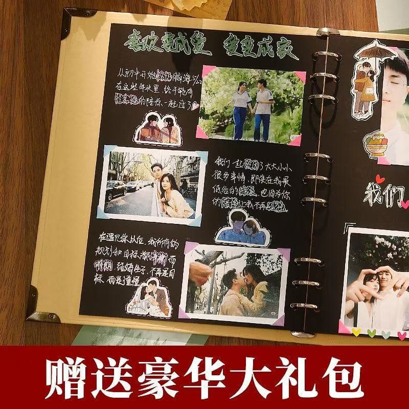 A4 Handmade DIY Photo Album Memorial A5 Kraft Paper Detachable Loose-Leaf Notebook Hard Cardstock Classmate Book with Metal Corners