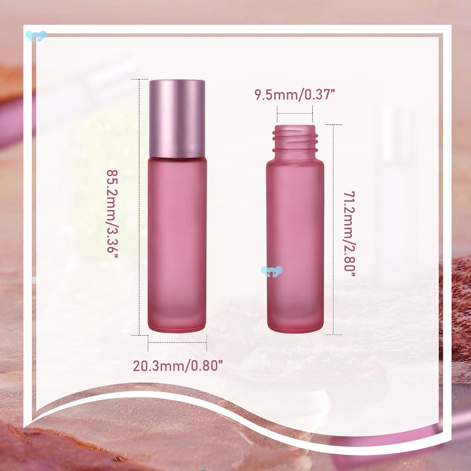 10 pack Pink Glass Roller Bott 10 pack Pink Frosted Cross Border