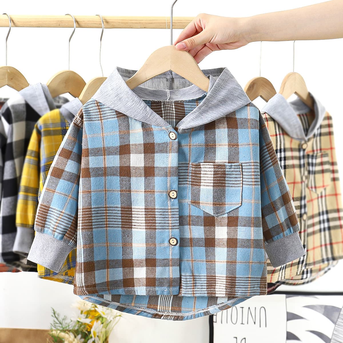 Kids Spring Autumn Shirt Children's Boys Hooded Plaid Shirt Girls Baby Long Sleeve Checkered Inner Top