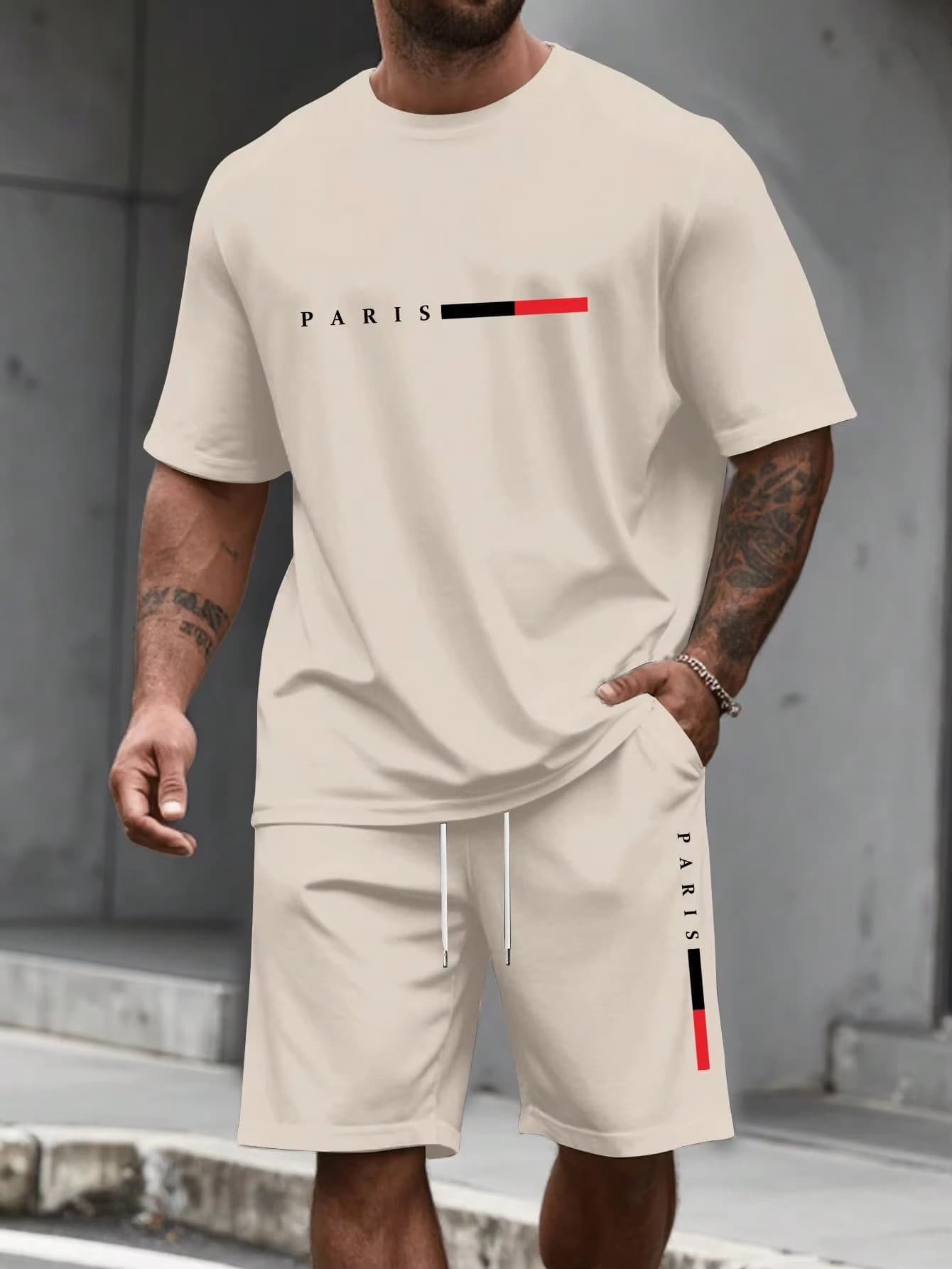 Cross-border Trade New Fashion 3D Pattern Printed Men's Sports Suit 2-Piece Set Round Neck Short Sleeve T-Shirt and Shorts