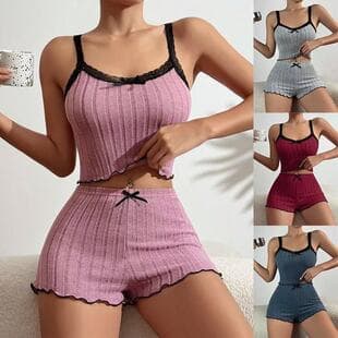 Export 2026 European and American New Cross-Border Women's Loungewear Set, Spring/Summer Bow Camisole Top and Shorts Two-Piece Set