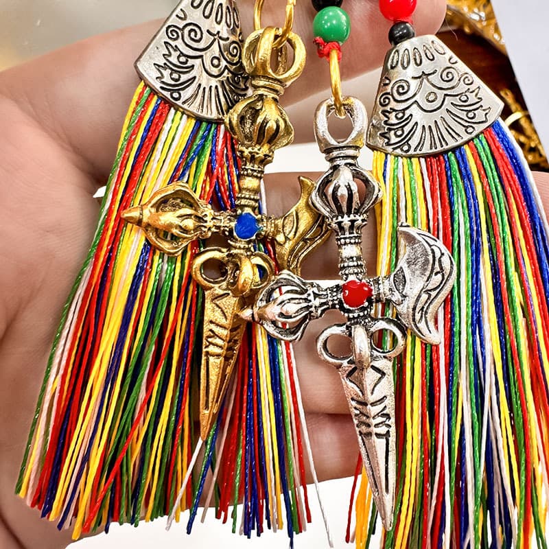 Retro Tibetan Silver-Style Miao Silver Cross Vajra Demon-Subduing Pestle Necklace, Ritual Item Long Unisex Couple Accessory Keychain