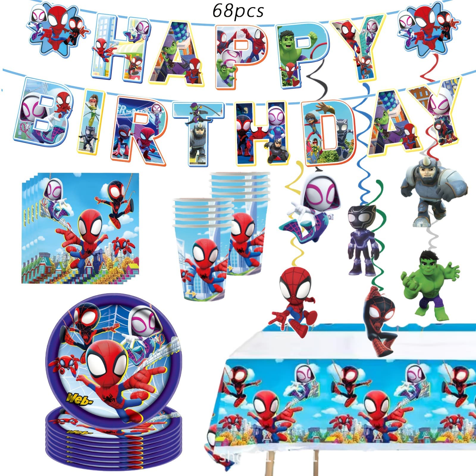 Spider-Man Friends Party Birthday Party Decoration Banner Plates Napkins Tablecloth Tableware Cups Party Setup