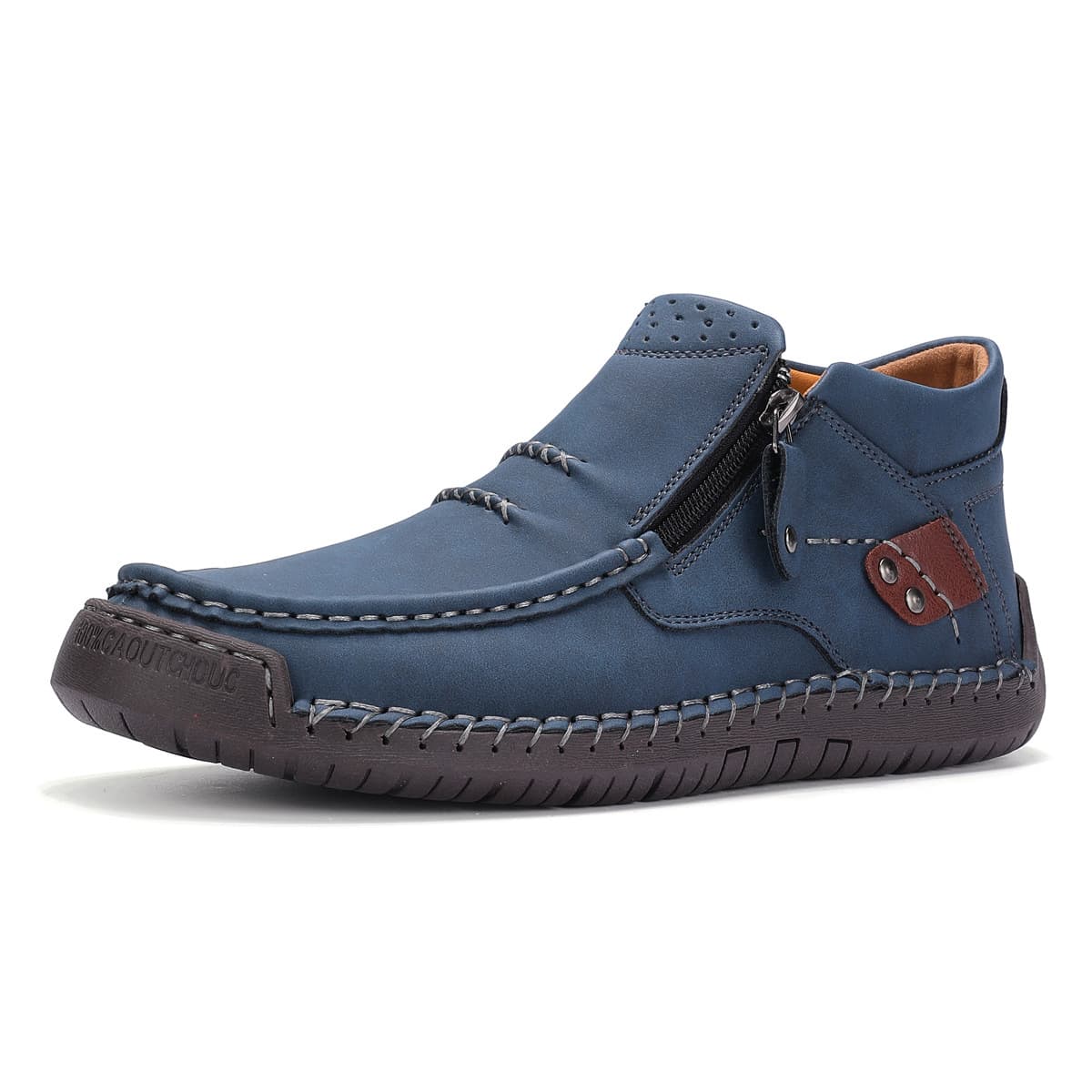 Cross-border Large Size Men's Outdoor Casual Shoes Slip-on Flat Hand-stitched Leather Shoes High-top Large Size Martin Boots